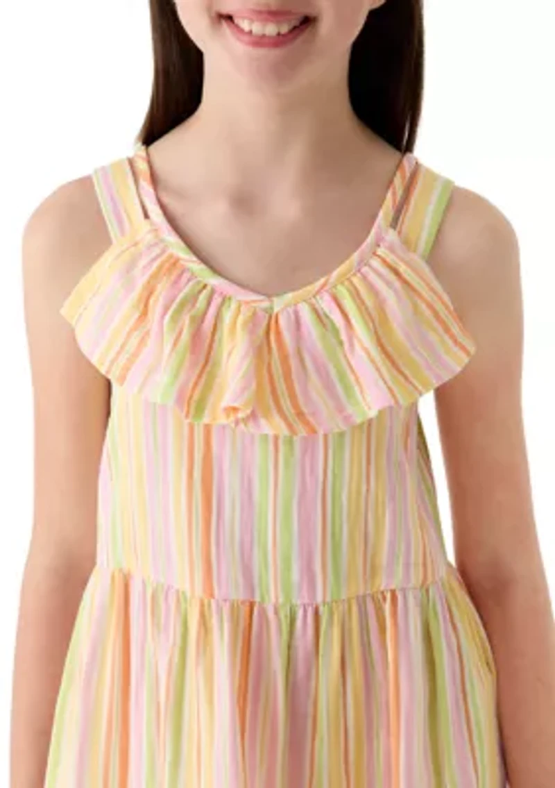 Girls 7-16 Multi-Striped Tiered Maxi Dress