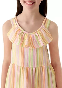 Girls 7-16 Multi-Striped Tiered Maxi Dress