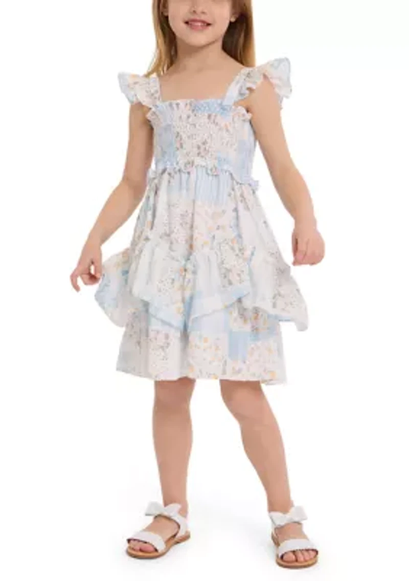 Girls 7-16 Patchwork Smocked Dress