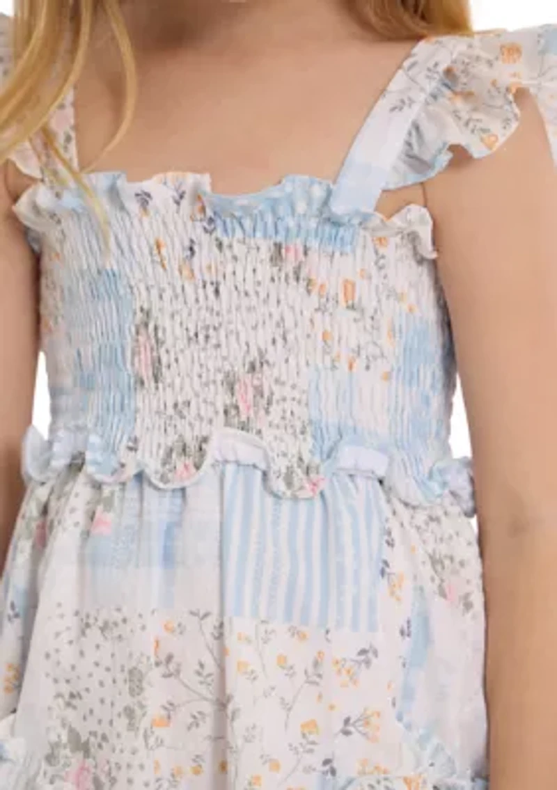 Girls 7-16 Patchwork Smocked Dress