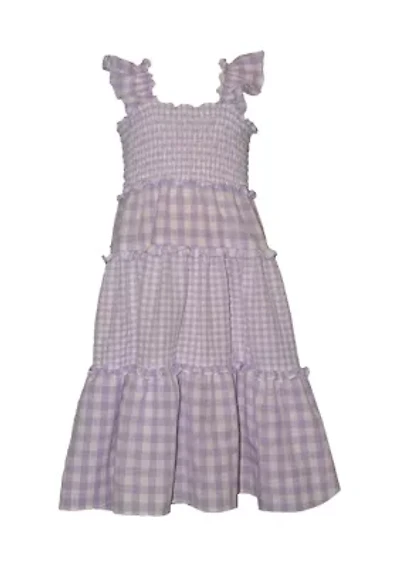 Girls 7-16 Mix Checkered Smocked Dress
