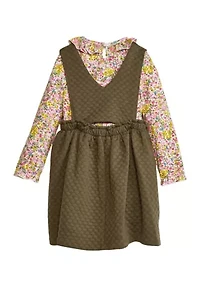 Girls 4-6x Long Sleeve Button Front Bib Printed Dress
