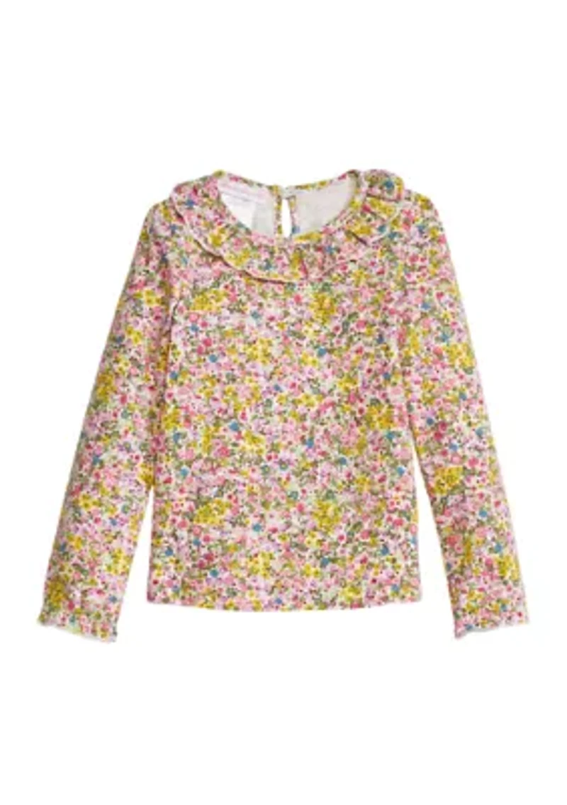 Girls 4-6x Long Sleeve Button Front Bib Printed Dress