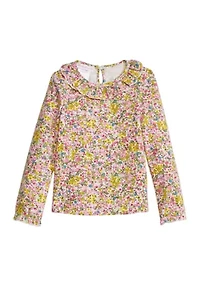 Girls 4-6x Long Sleeve Button Front Bib Printed Dress