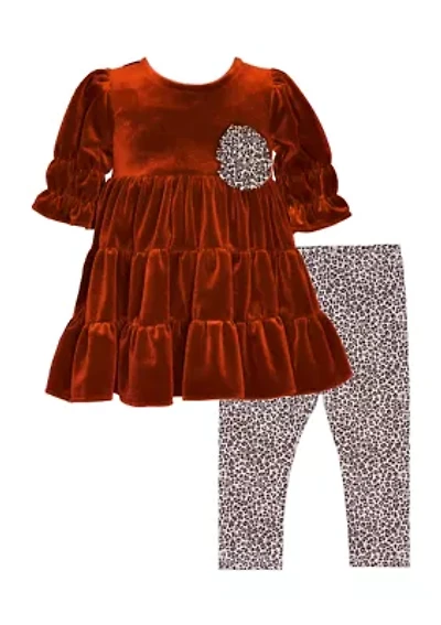 Girls 4-6x Stretch Velvet Top and Printed Leggings Set