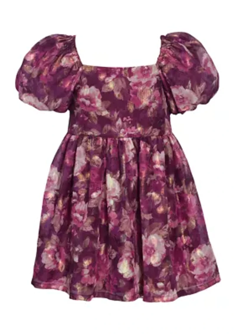 Girls 4-6x Jacquard Chiffon Printed Ruffle Dress