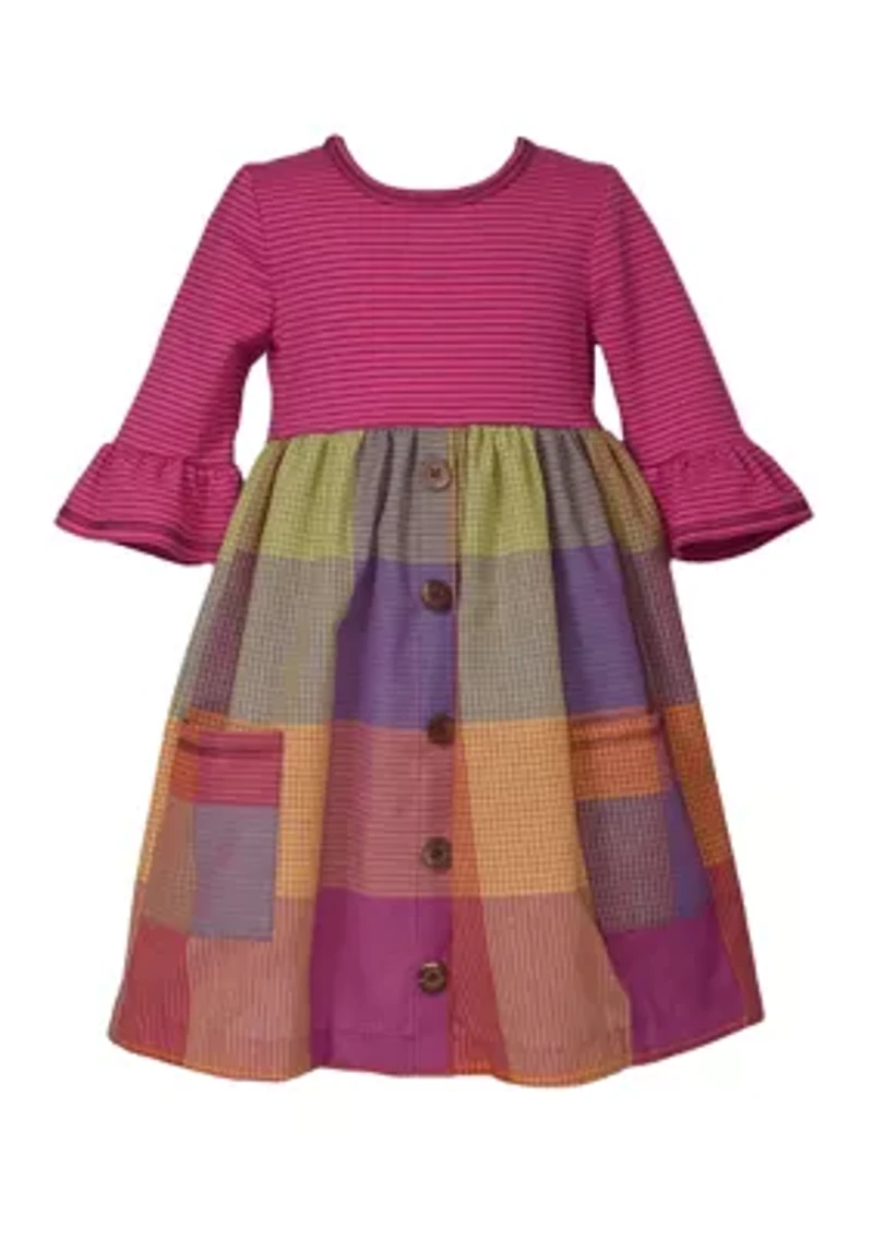 Girls 4-6x Bright Stripe Top to Plaid Skirt Dress