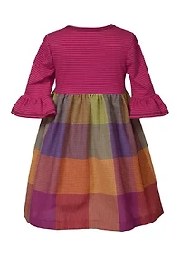 Girls 4-6x Bright Stripe Top to Plaid Skirt Dress