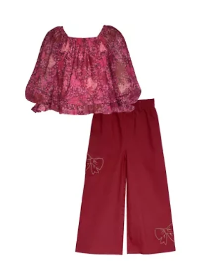 Girls 4-6x Printed Top and Wide Leg Pants Set