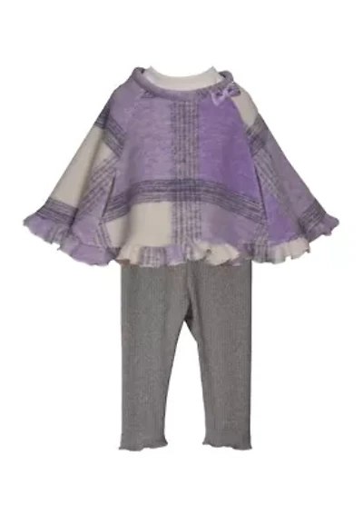 Girls 4-6x Printed Poncho and Leggings Set