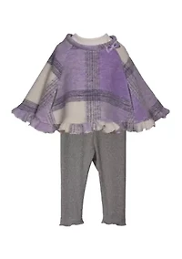 Girls 4-6x Printed Poncho and Leggings Set