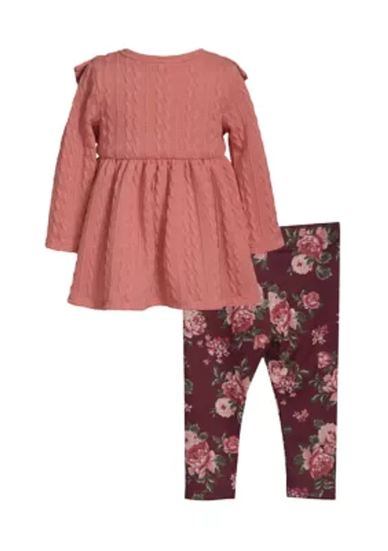 Girls 4-6x Button Front Top and Printed Leggings Set