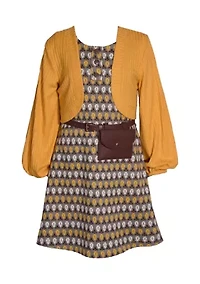 Girls 7-16 Cardigan and Dress with Bag