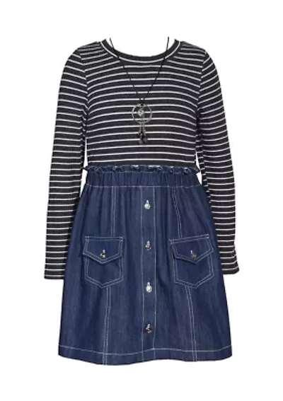 Girls 7-16 Striped Bodice to Denim Skirt Dress