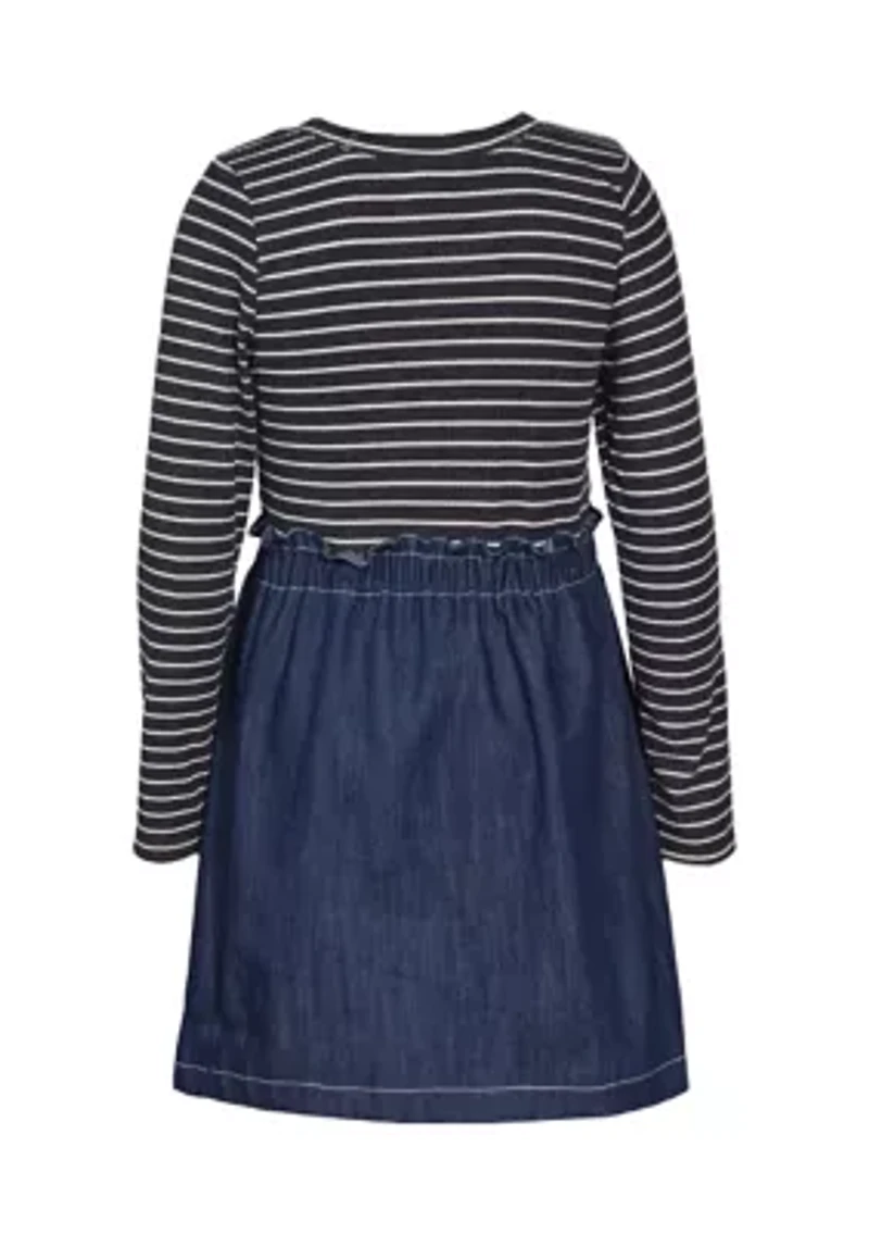 Girls 7-16 Striped Bodice to Denim Skirt Dress