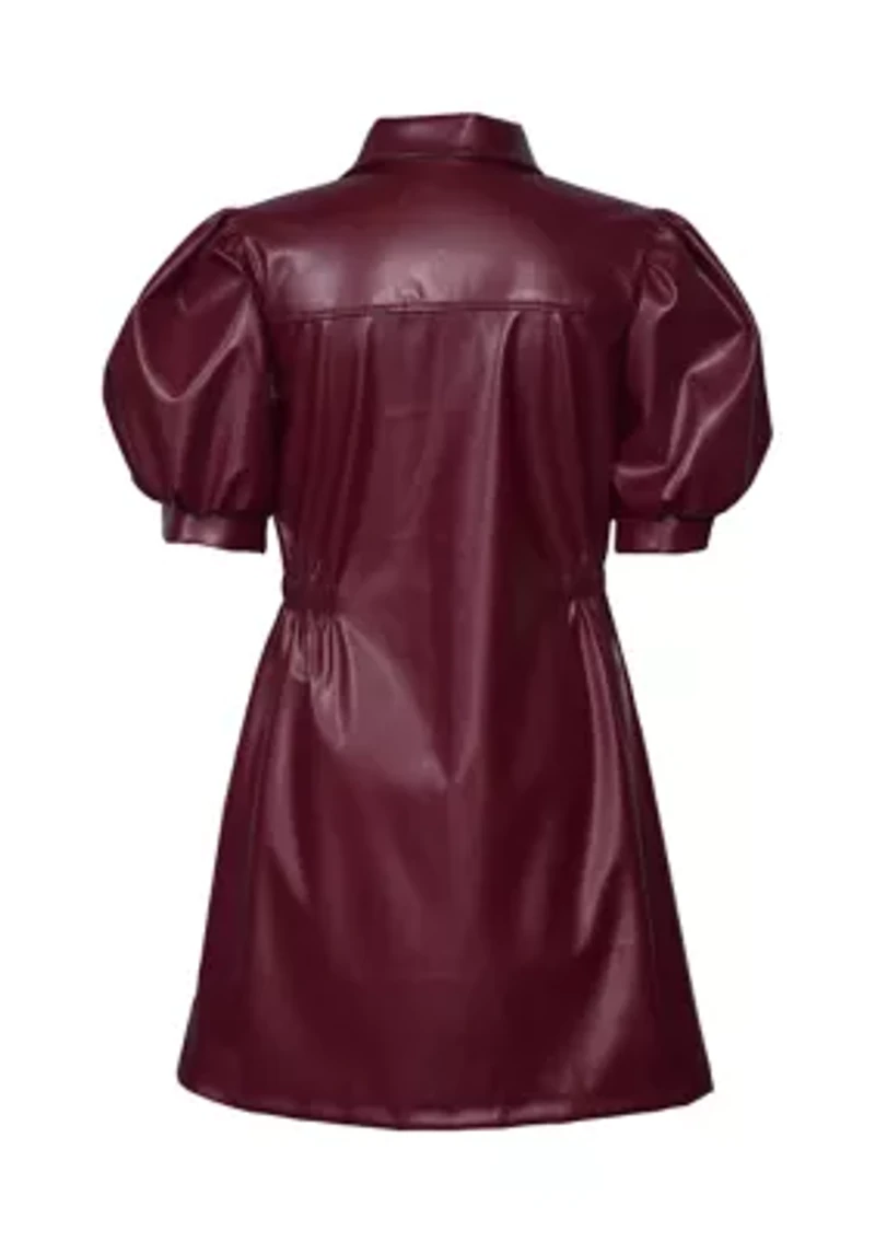 Girls 7-16 Puff Sleeve Leather Shirtdress