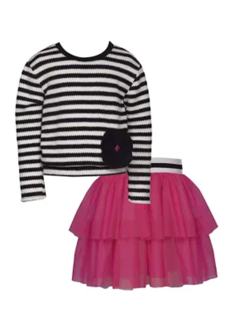 Girls 7-16 Stripe Top and Mesh Skirt Set