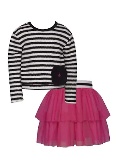 Girls 7-16 Stripe Top and Mesh Skirt Set