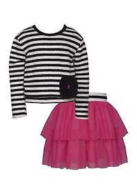 Girls 7-16 Stripe Top and Mesh Skirt Set
