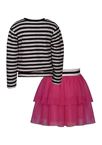 Girls 7-16 Stripe Top and Mesh Skirt Set