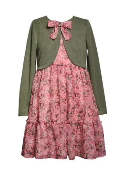 Girls 7-16 Floral Dress and Solid Cardigan Set