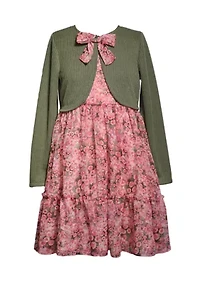 Girls 7-16 Floral Dress and Solid Cardigan Set