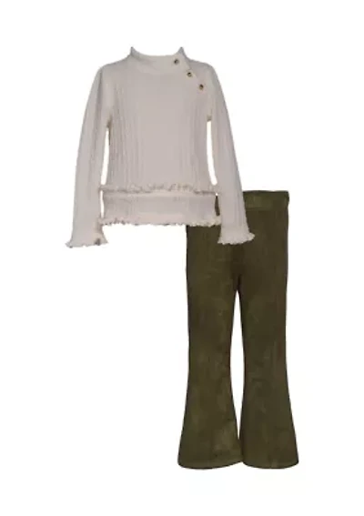 Girls 7-16 Ruffle Knit Top and Faux Suede Pants Set