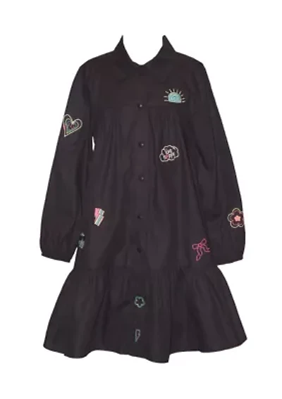 Girls 7-16 Blouson Sleeve Printed Collared Dress