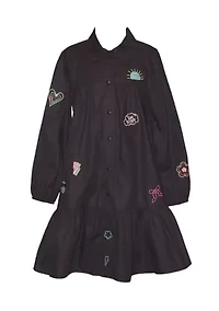 Girls 7-16 Blouson Sleeve Printed Collared Dress