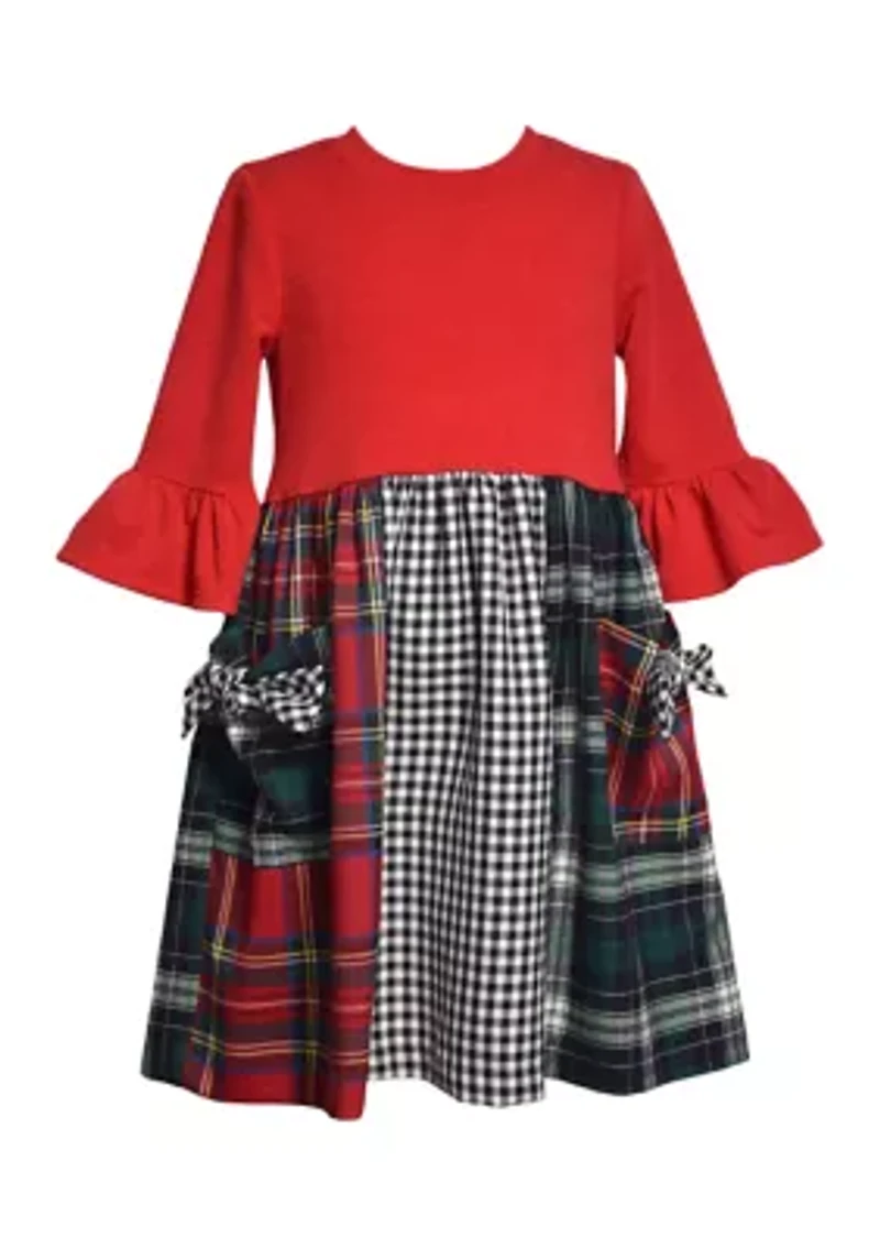 Girls 7-16 Holiday Plaid Bell Sleeve Dress