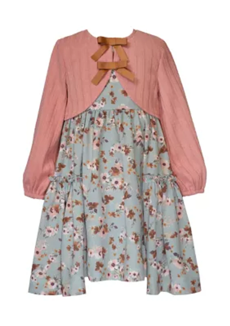 Girls 7-16 Floral Dress and Solid Ribbed Cardigan Set