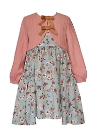 Girls 7-16 Floral Dress and Solid Ribbed Cardigan Set