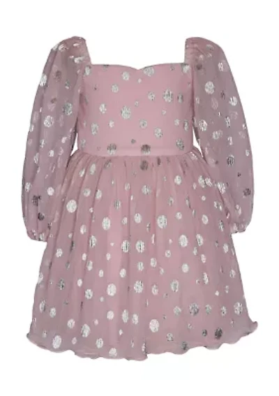 Girls 4-6x Mesh Dress with Foil Dot Prints