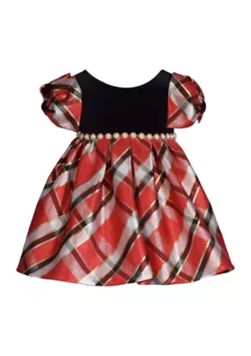 Girls 4-6x Plaid Dress with Velvet Bodice