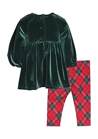 Girls 4-6x Velvet Top and Plaid Leggings Set