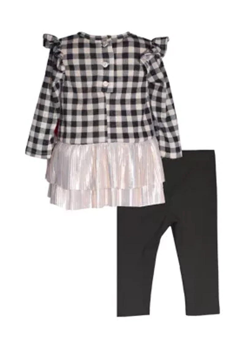 Girls 4-6x Check Knit Top and Leggings Set with Headwrap