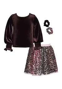 Girls 4-6x Velvet Top with Ombré Sequin Skirt