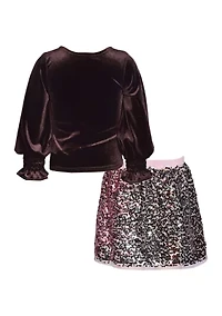 Girls 4-6x Velvet Top with Ombré Sequin Skirt