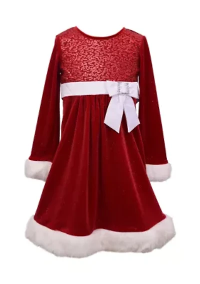 Girls 4-6x Long Sleeve Sequin Bodice Santa Dress