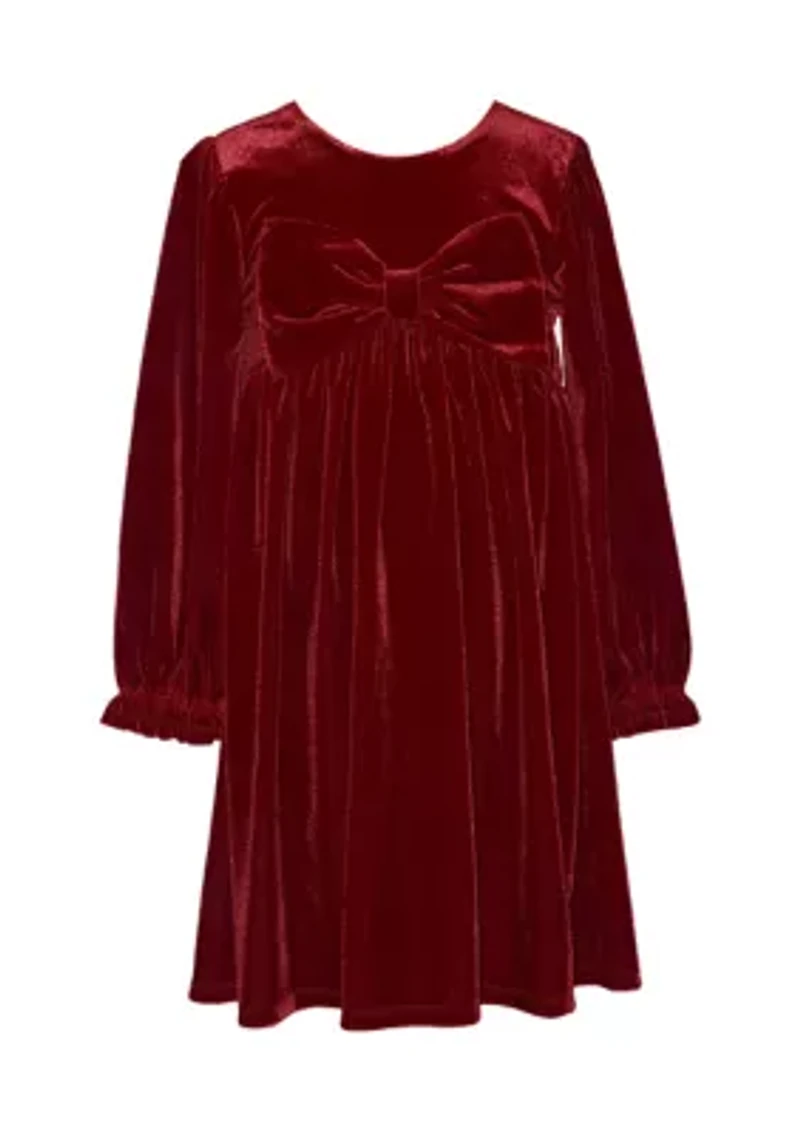 Girls 4-6 Red Velvet Bow Front Dress