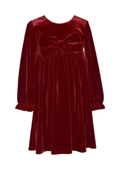 Girls 4-6 Red Velvet Bow Front Dress
