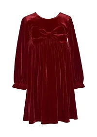 Girls 4-6 Red Velvet Bow Front Dress