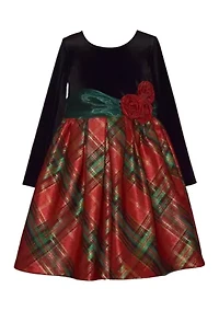 Girls 4-6x Velvet Bodice Dress with Holiday Plaid Skirt