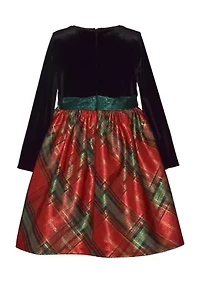 Girls 4-6x Velvet Bodice Dress with Holiday Plaid Skirt