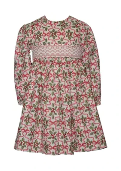 Girls 4-6x Long Sleeve Smocked Holly Bow Dress