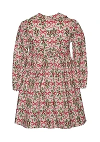 Girls 4-6x Long Sleeve Smocked Holly Bow Dress