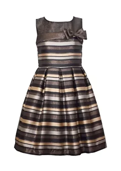 Girls 7-16 Stripe with Illusion Neck Dress