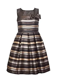 Girls 7-16 Stripe with Illusion Neck Dress