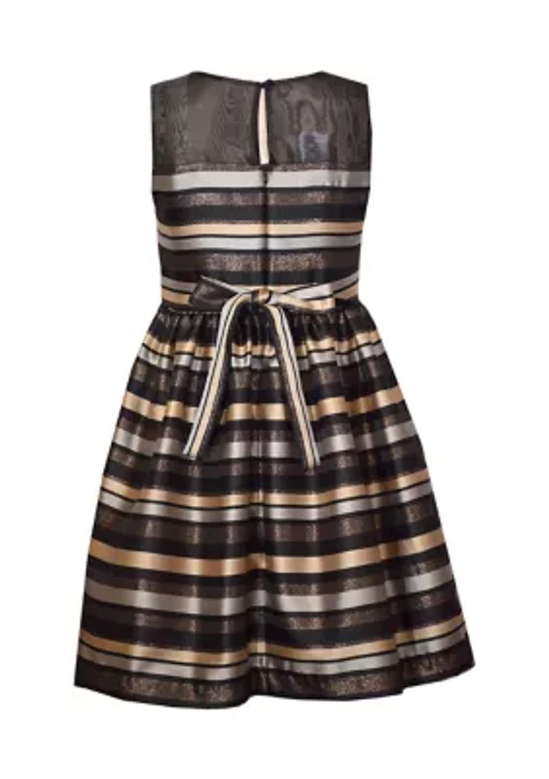 Girls 7-16 Stripe with Illusion Neck Dress