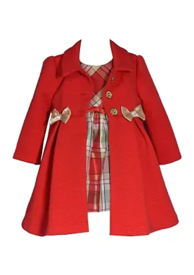 Girls 7-16 Coat over Plaid Taffeta Dress